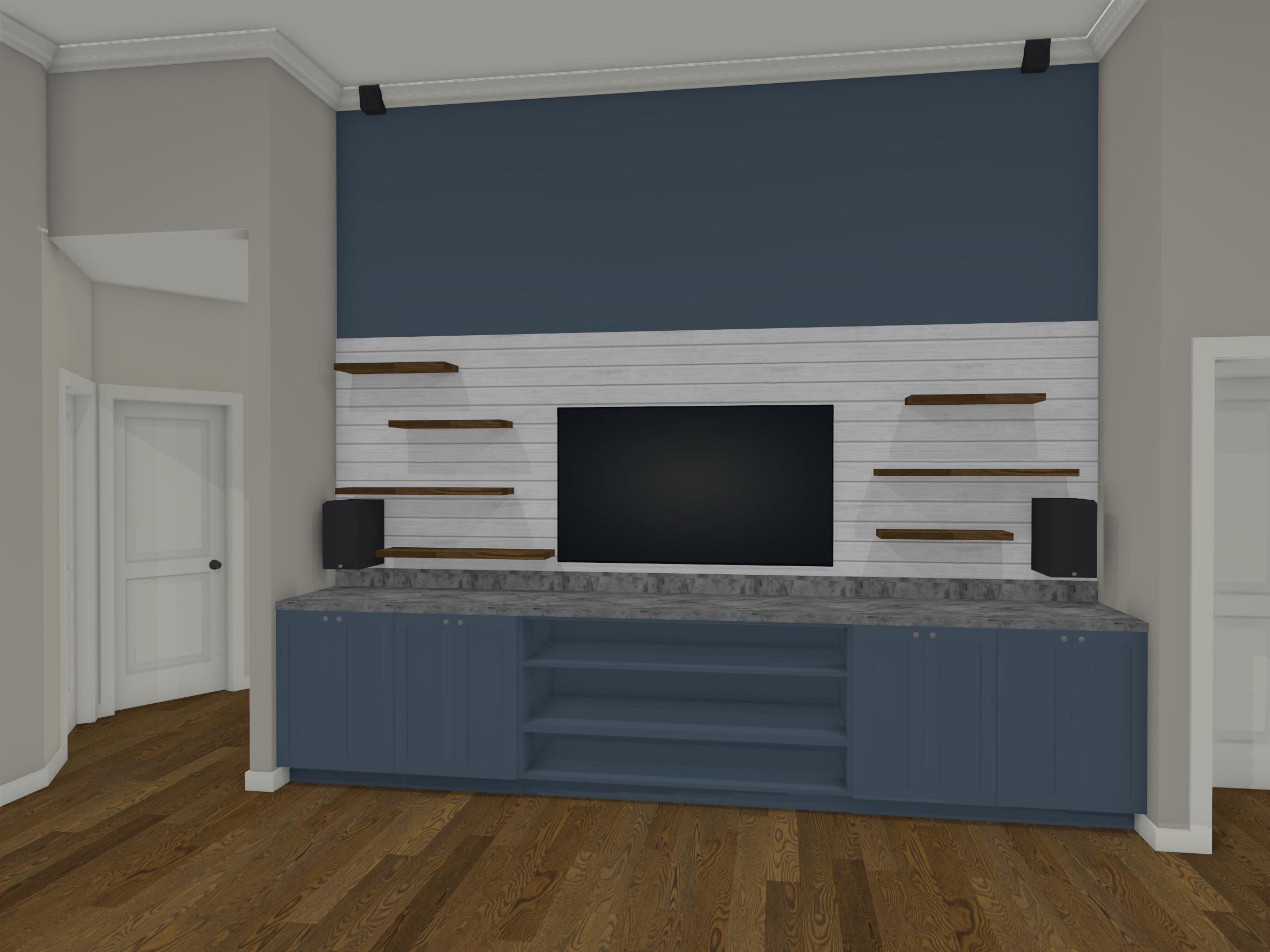 3D design render of entertainment wall